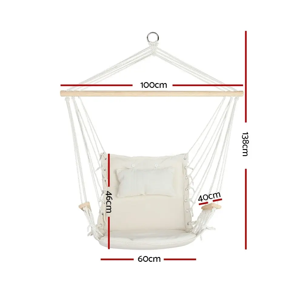 Gardeon Hammock Chair Hanging with Armrest Camping Hammocks Cream