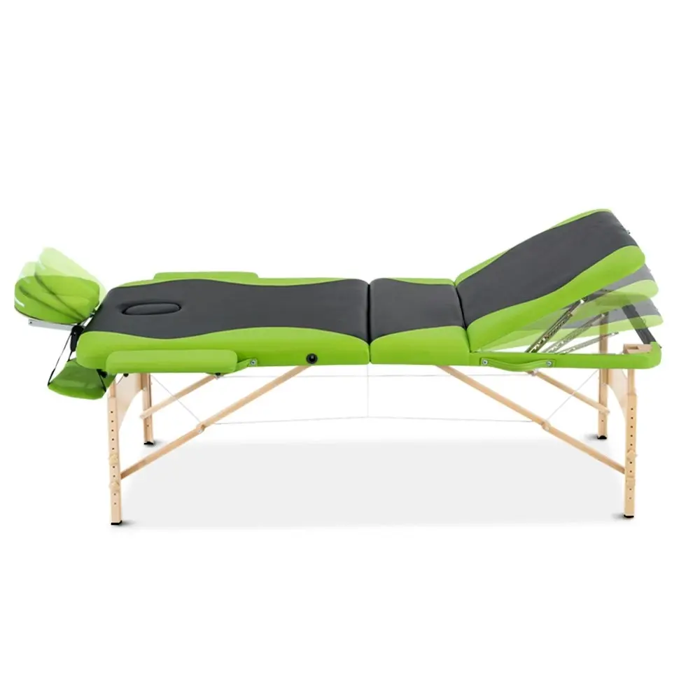 Zenses Massage Table 70cm Portable 3 Fold Wooden Beauty Bed Green