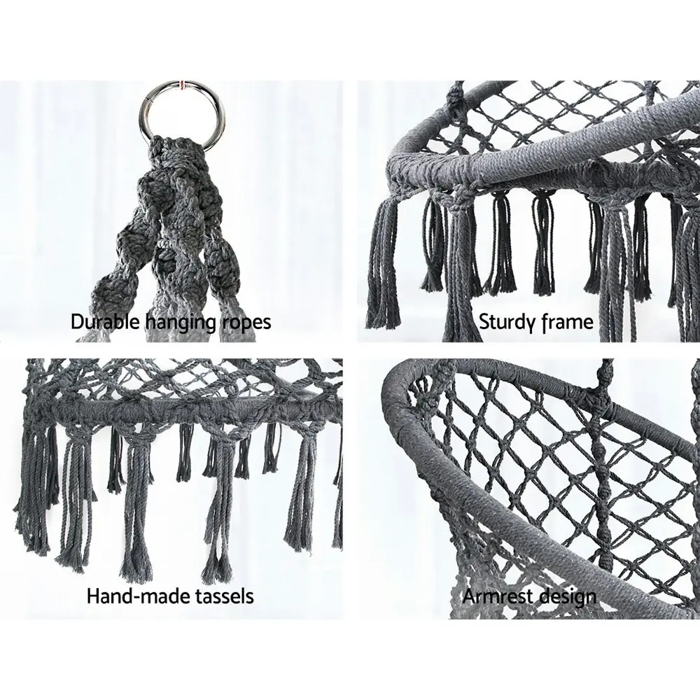 Gardeon Hammock Chair Outdoor Hanging Macrame Cotton Indoor Grey