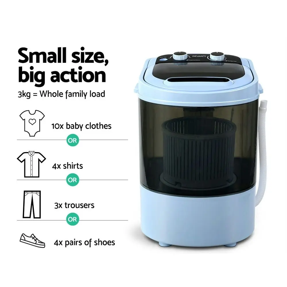 Devanti Portable Washing Machine 3KG Black