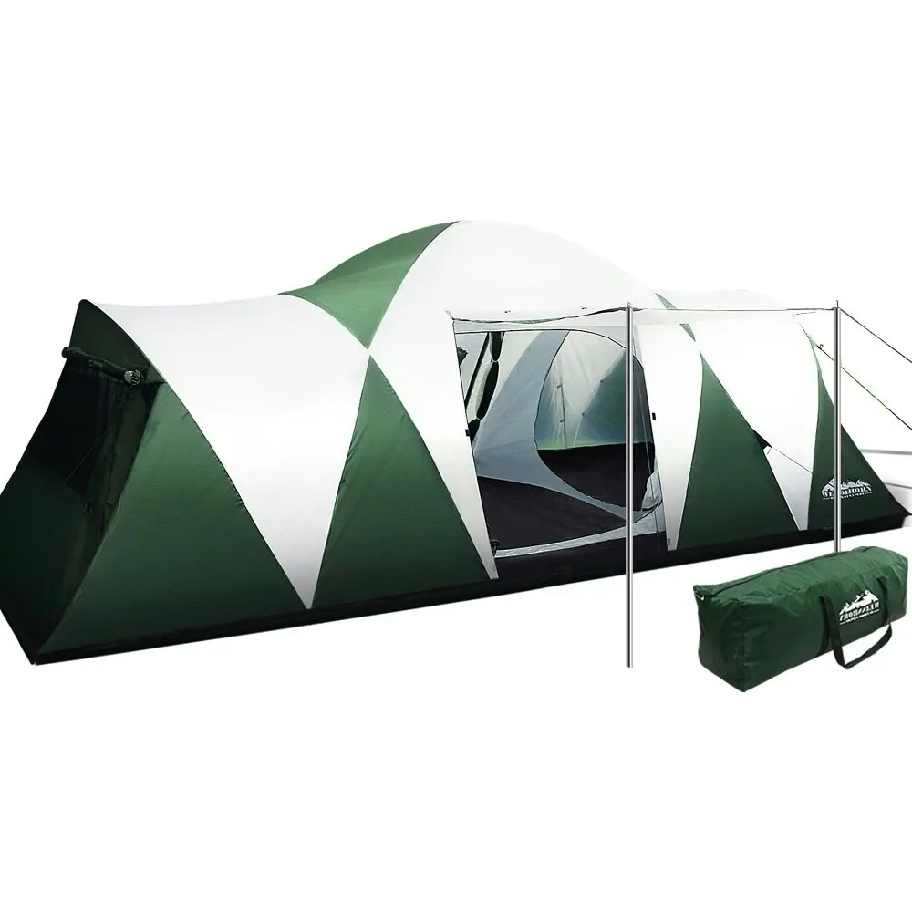 Weisshorn Camping Tent 12 Person Hiking Beach Family Tents 3 Rooms Green