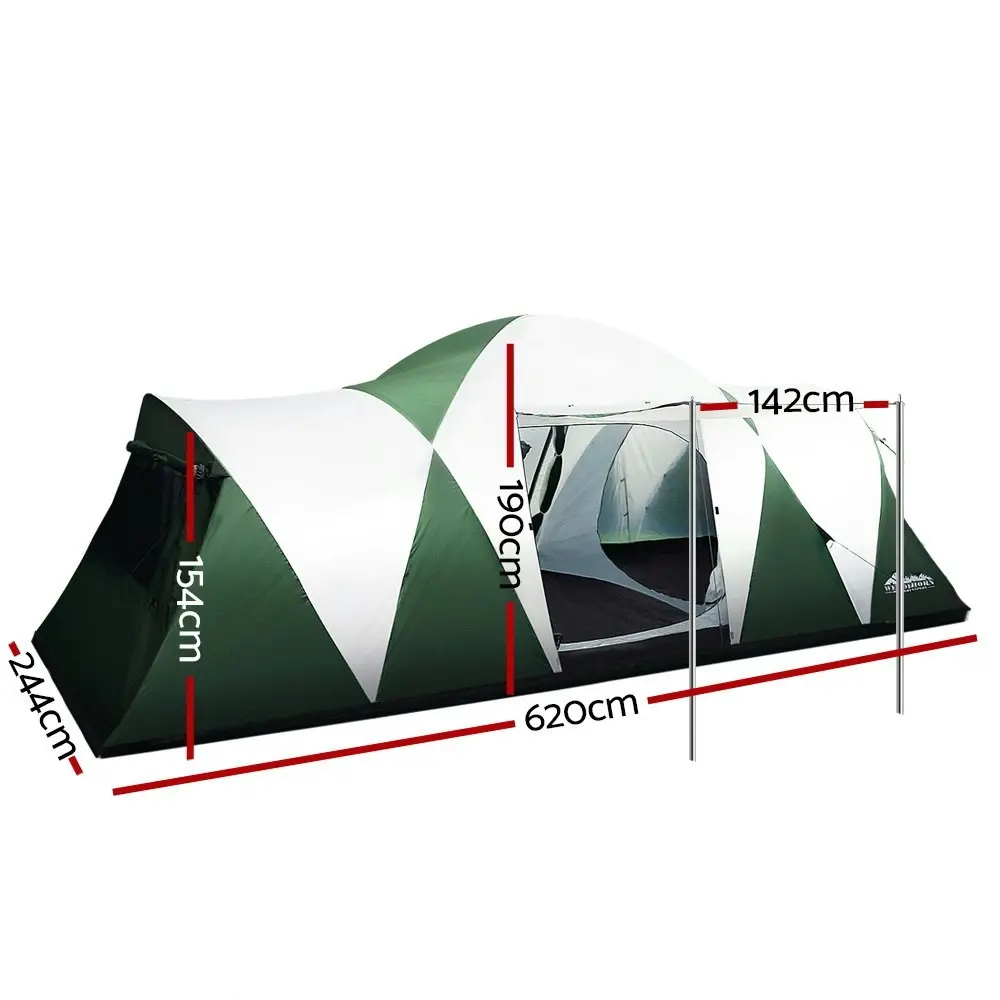 Weisshorn Camping Tent 12 Person Hiking Beach Family Tents 3 Rooms Green