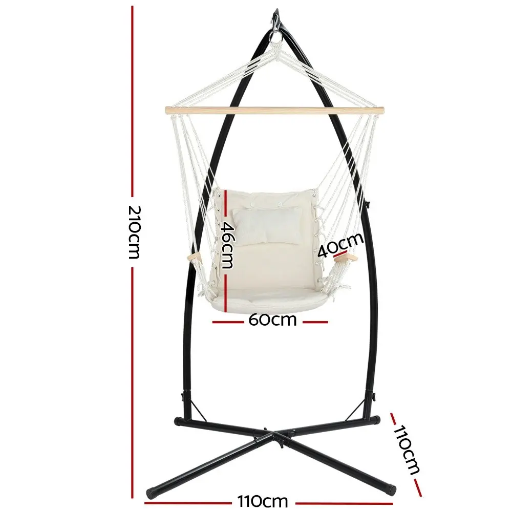 Gardeon Hammock Chair with Steel Stand Armrest Outdoor Hanging Cream