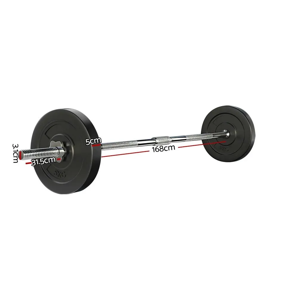 Everfit 18kg Barbell Set Weight Plates Bar Lifting Bench 168cm