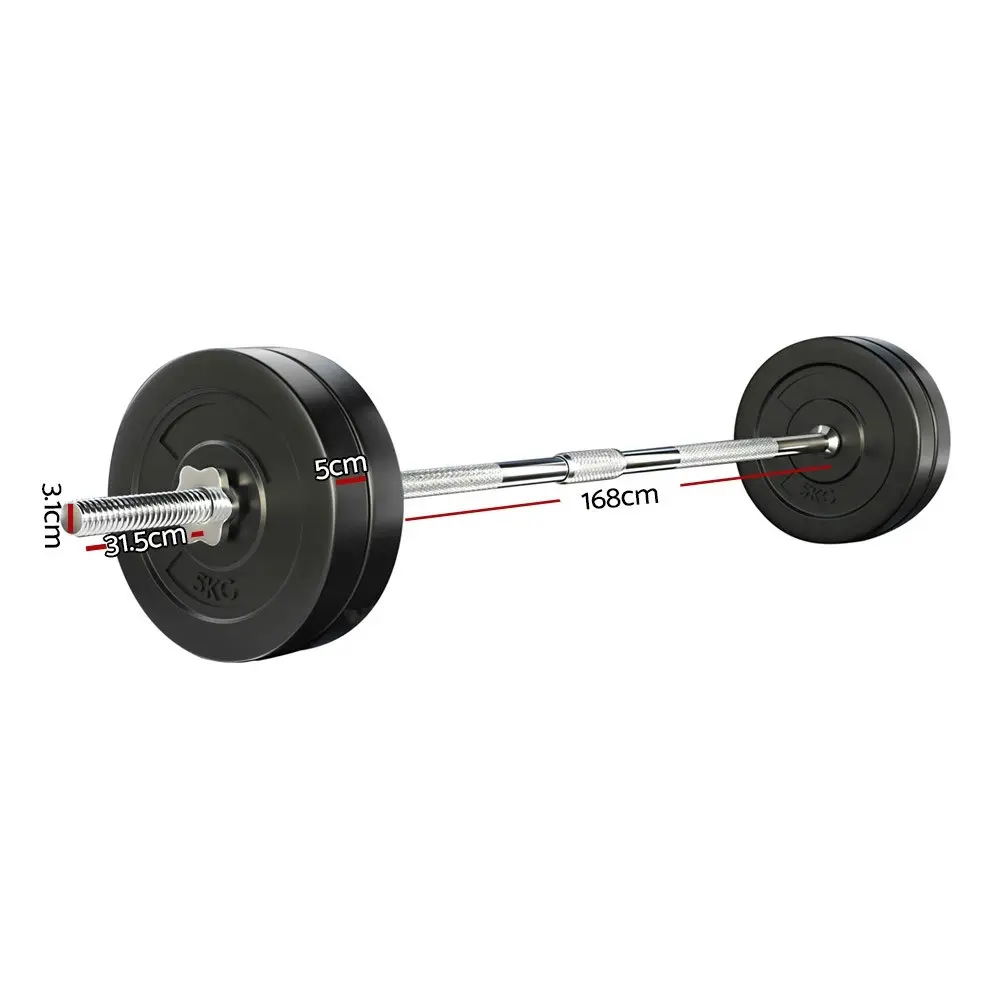 Everfit 28kg Barbell Set Weight Plates Bar Lifting Bench 168cm