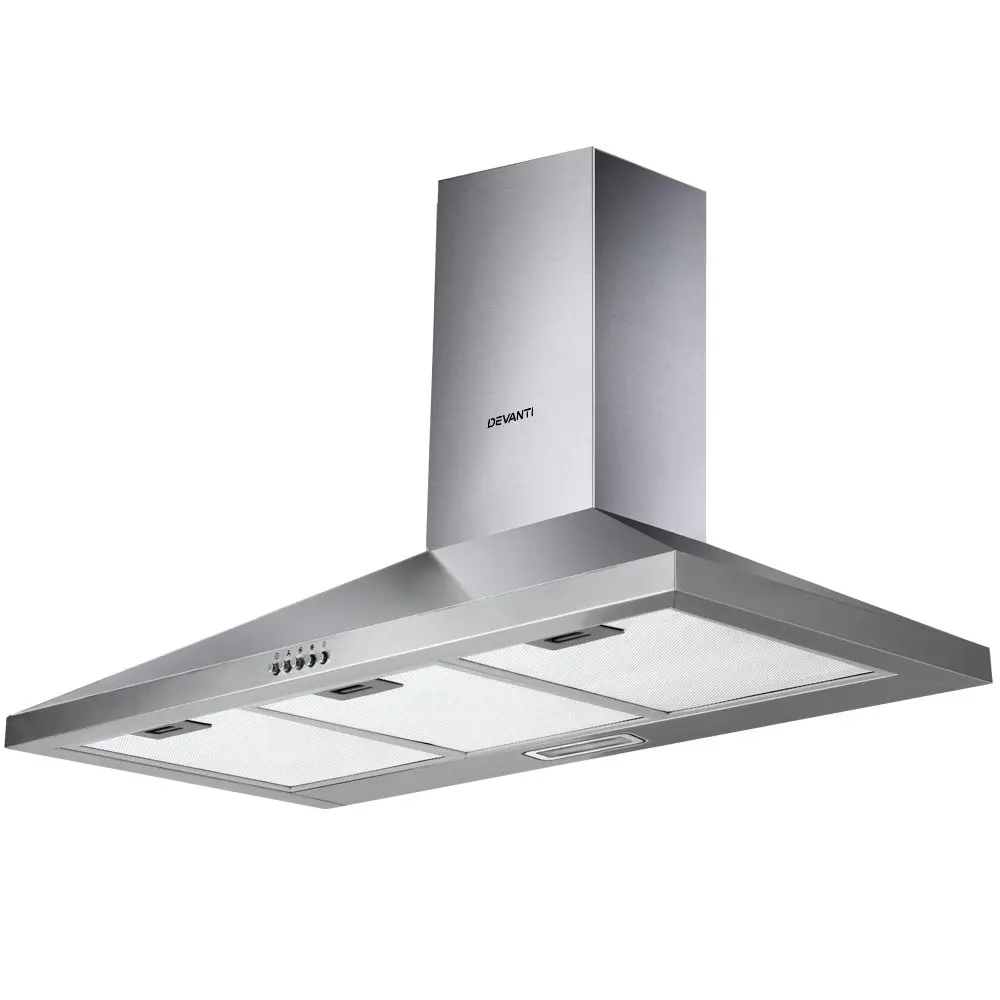 Devanti 900mm Range Hood 90cm Rangehood Stainless Steel LED Light