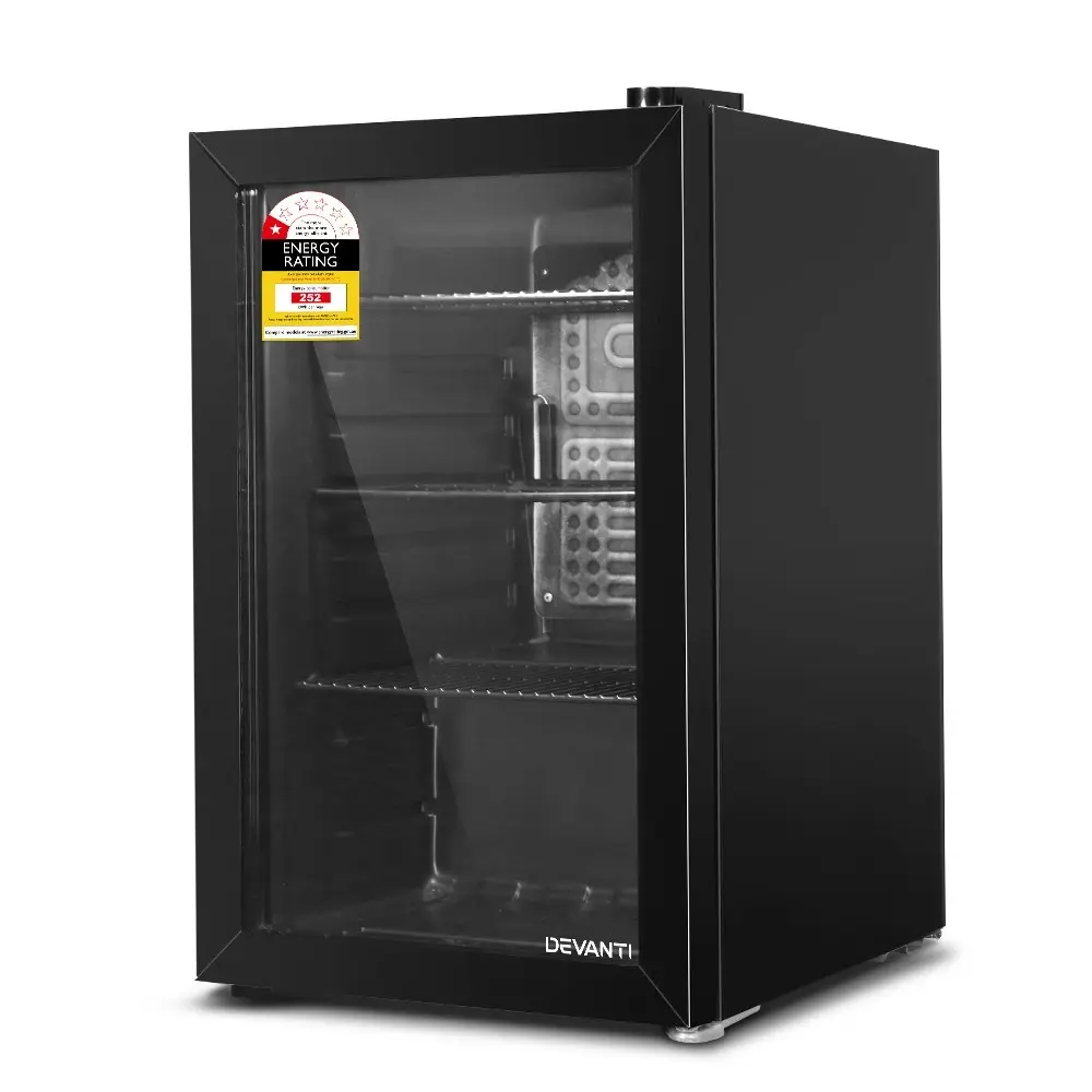 Devanti 70L Bar Fridge Glass Door w/Light Black