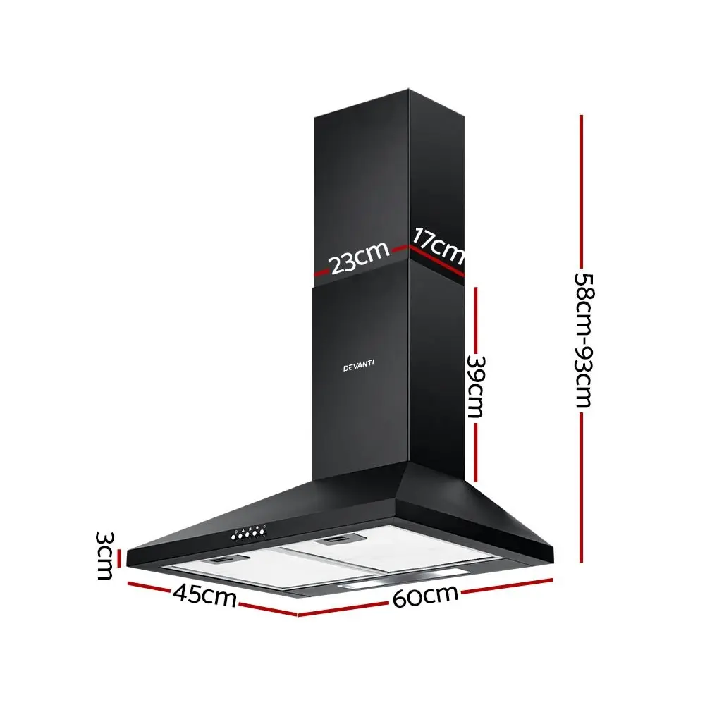 Devanti 600mm Range Hood 60cm Rangehood Black