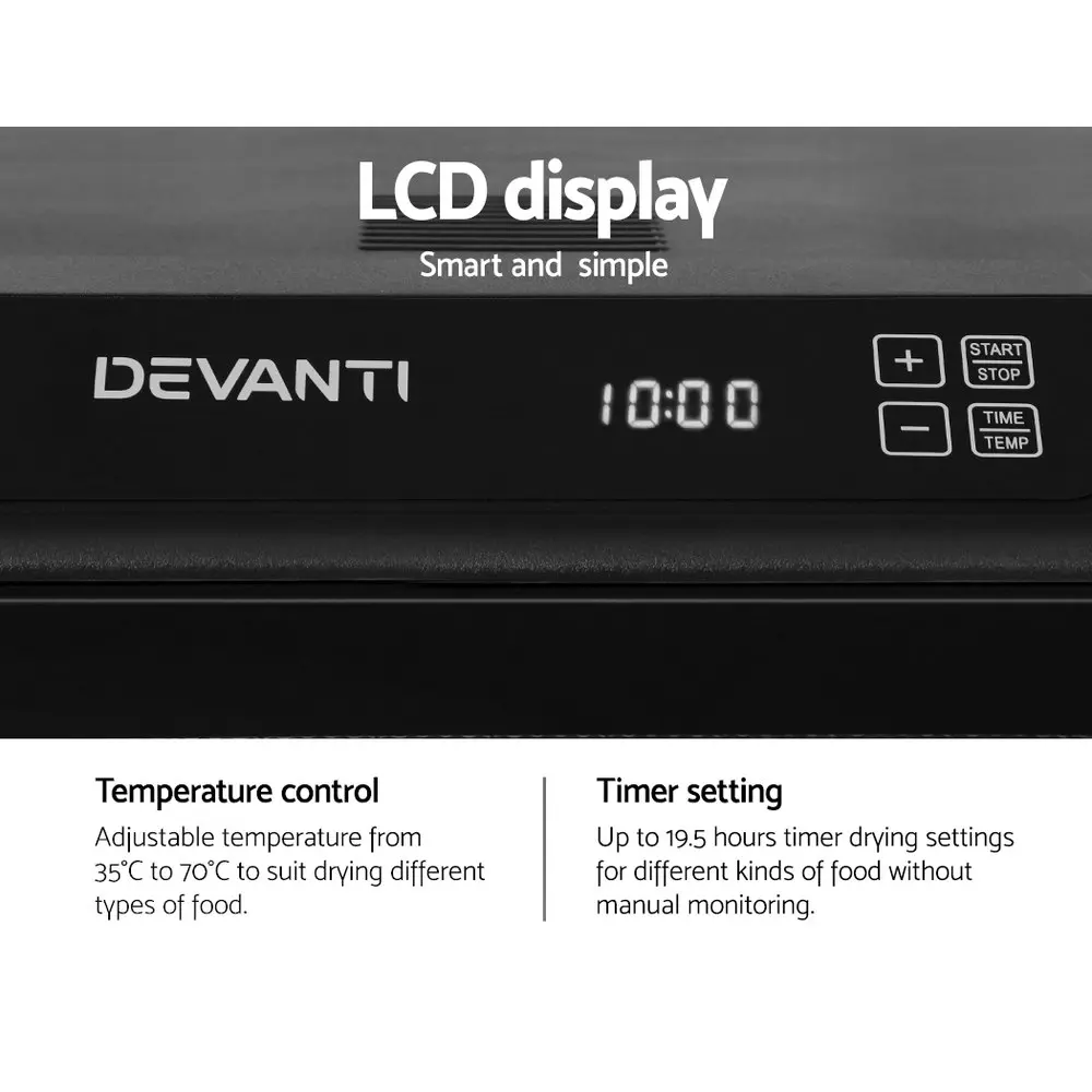 Devanti 6 Trays Food Dehydrator Stainless Steel Tray Black