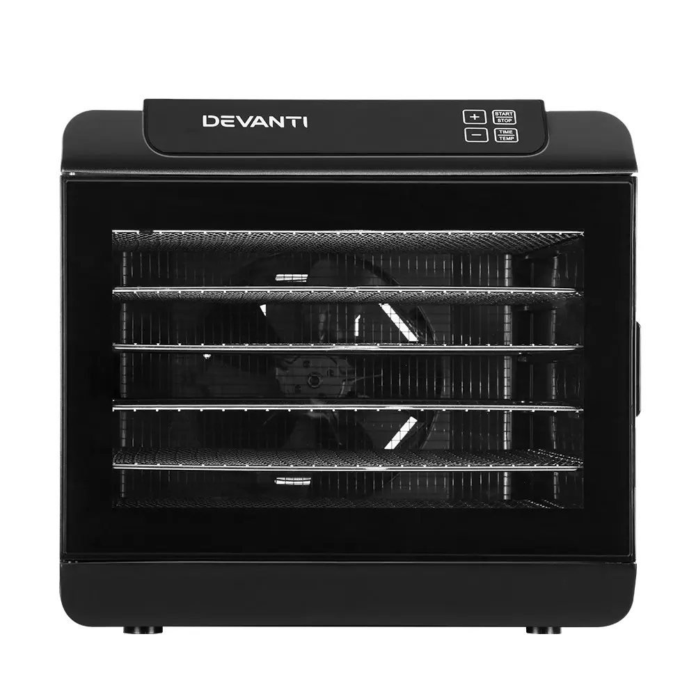 Devanti 6 Trays Food Dehydrator Stainless Steel Tray Black