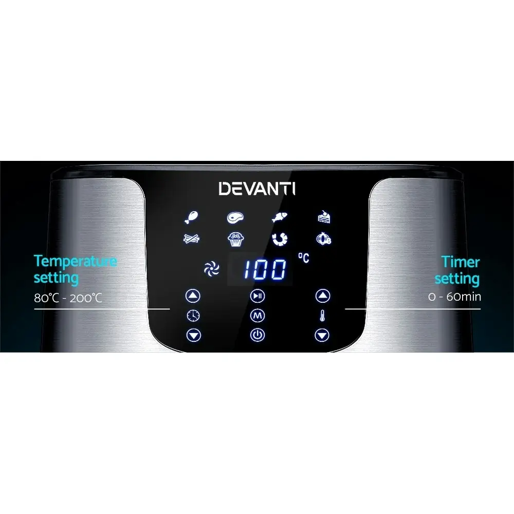 Devanti Air Fryer 7L LCD Fryers Stainless Steel