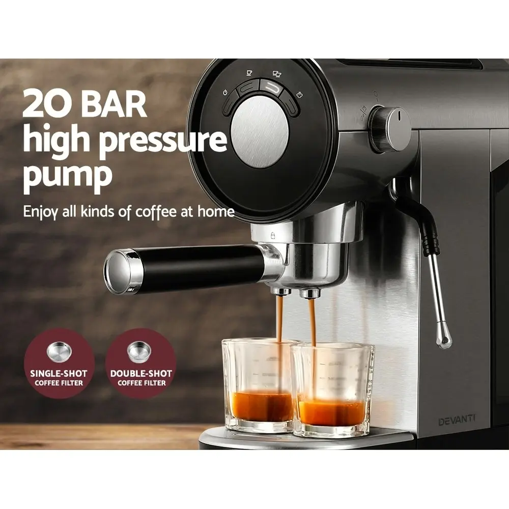 Devanti 20 Bar Coffee Machine Espresso Maker - Stainless Steel