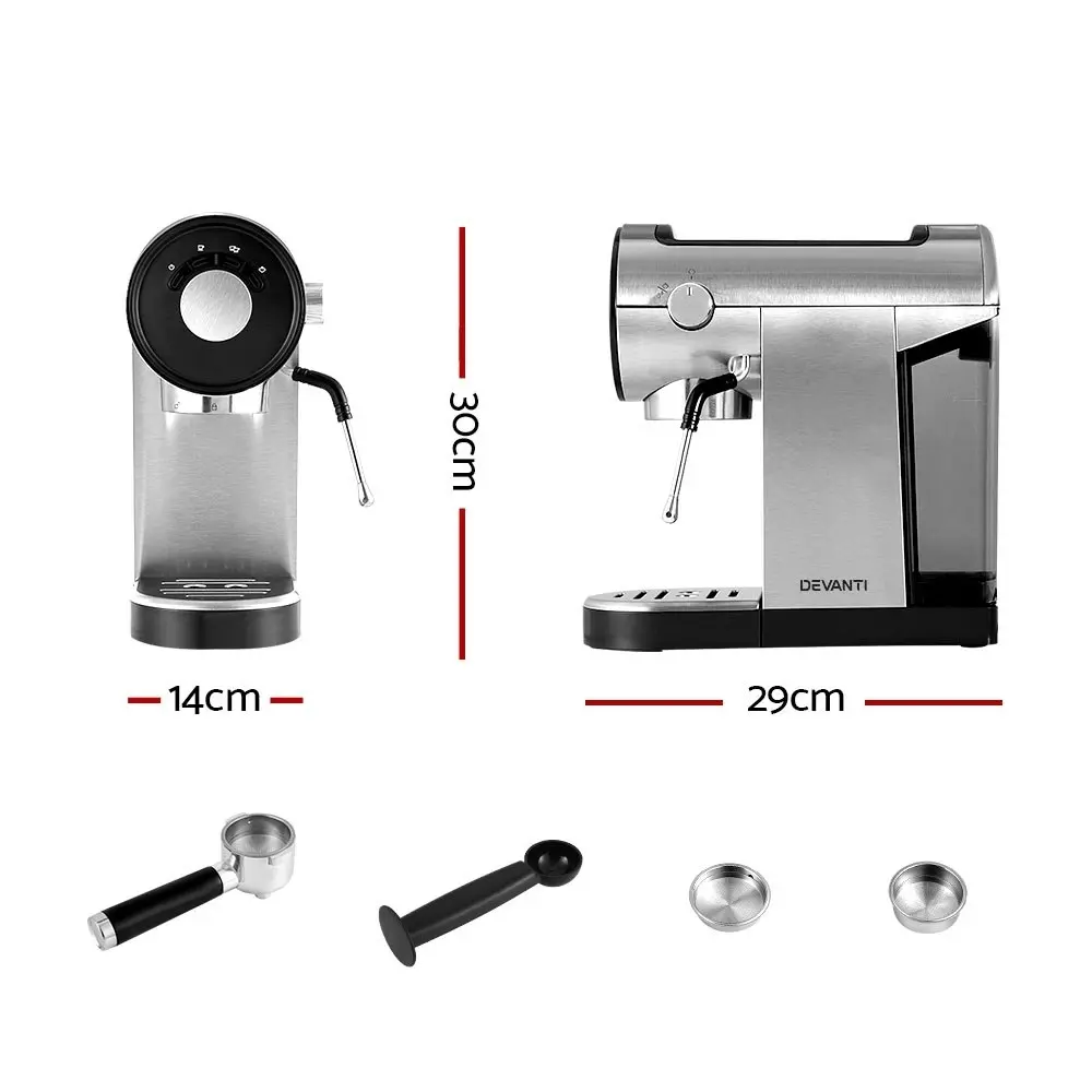 Devanti 20 Bar Coffee Machine Espresso Maker - Stainless Steel