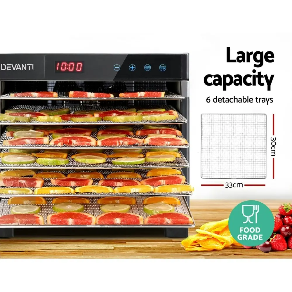 Devanti 6 Trays Food Dehydrator Stainless Steel Tray