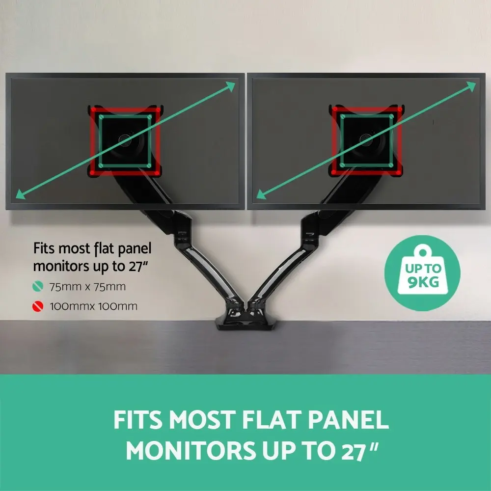 Artiss Monitor Arm Gas Spring Dual Desk Mount Screen Holder