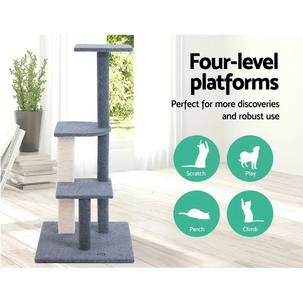 i.Pet Cat Tree 124cm Scratching Post Tower Scratcher Trees Wood Condo Board