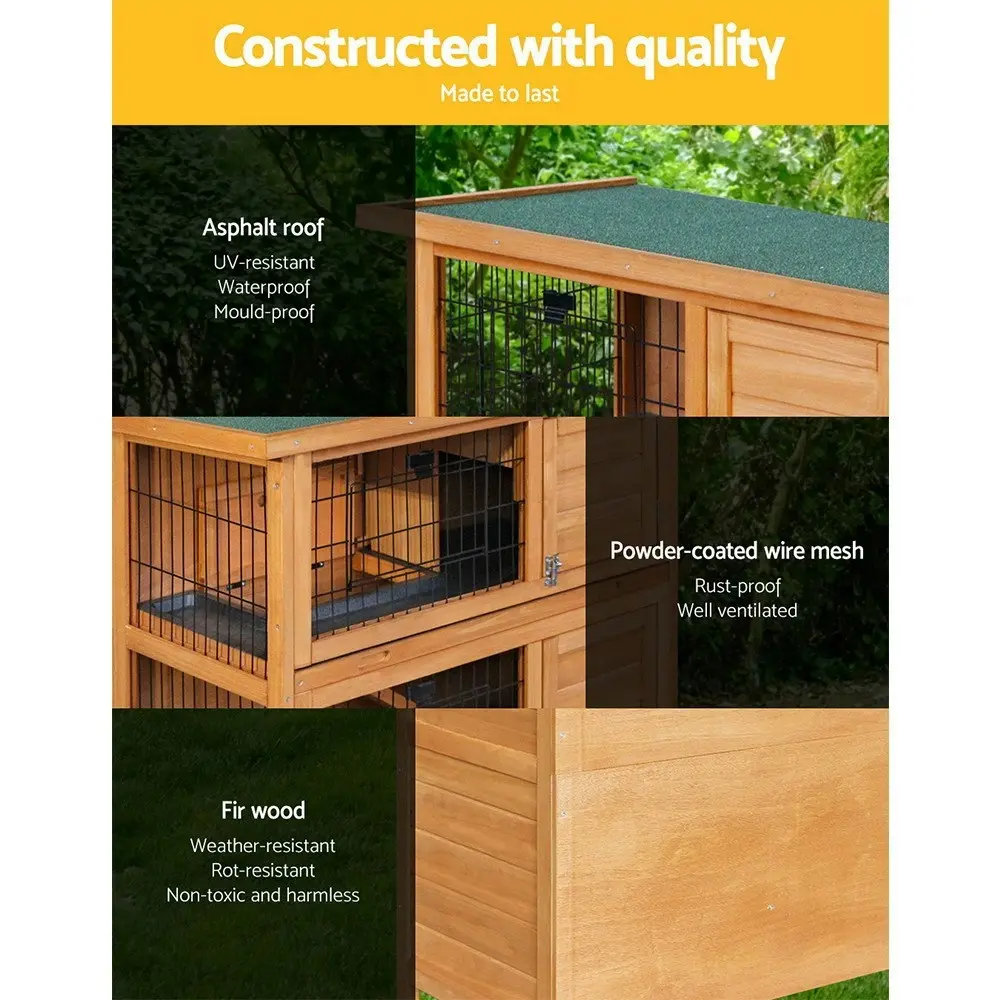 i.Pet Rabbit Hutch 91.5cm x 46cm x 116.5cm Chicken Coop Large House Cage Run Wooden Bunny Outdoor