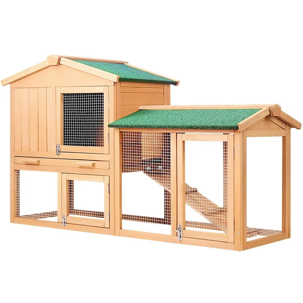 i.Pet Chicken Coop Rabbit Hutch 138cm x 44cm x 85cm Large House Run Cage Wooden Outdoor