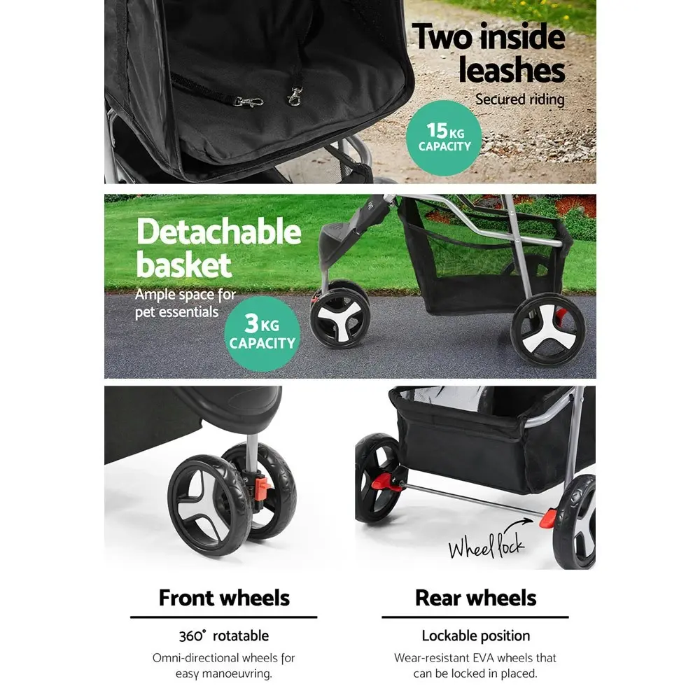 i.Pet Pet Stroller Dog Pram Cat Carrier Large Travel Pushchair Foldable 3 Wheels