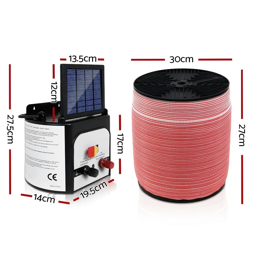 Giantz Fence Energiser 8KM Solar Powered Electric 1200M Poly Tape