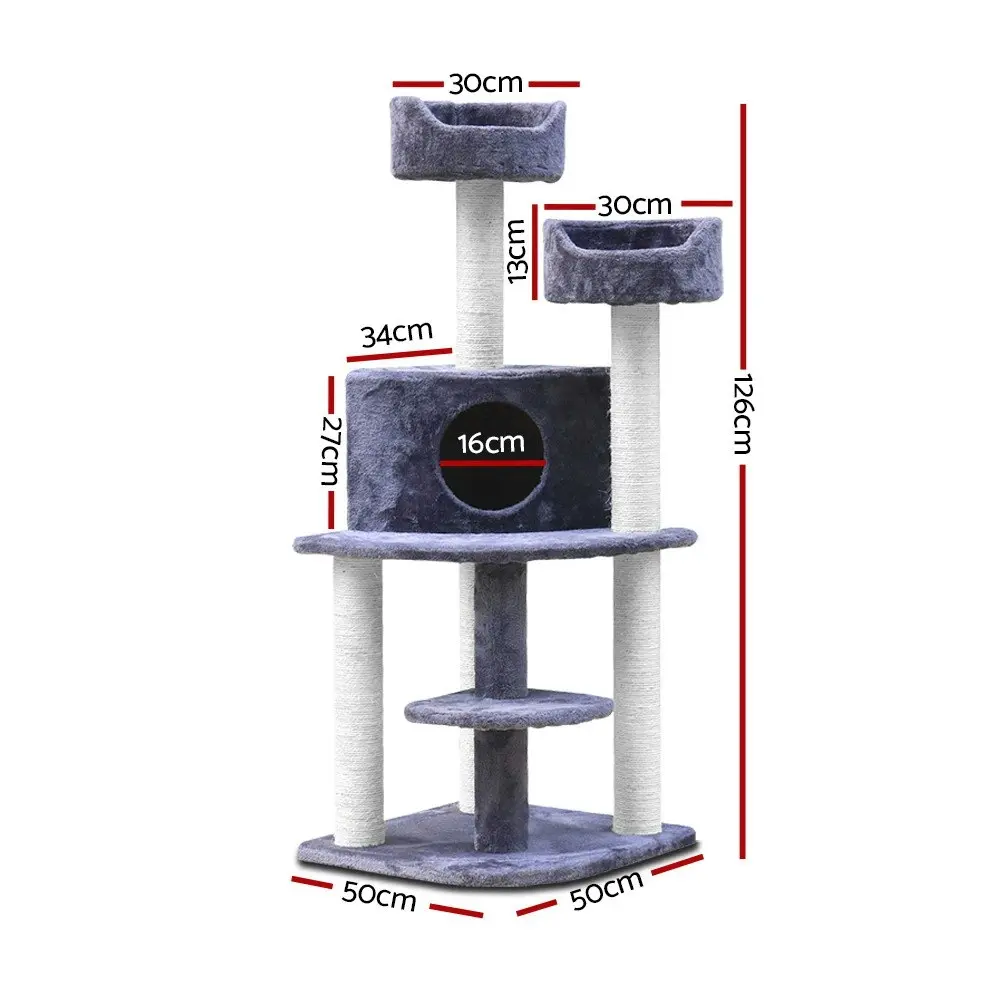 i.Pet Cat Tree 126cm Tower Scratching Post Scratcher Condo Trees House Grey