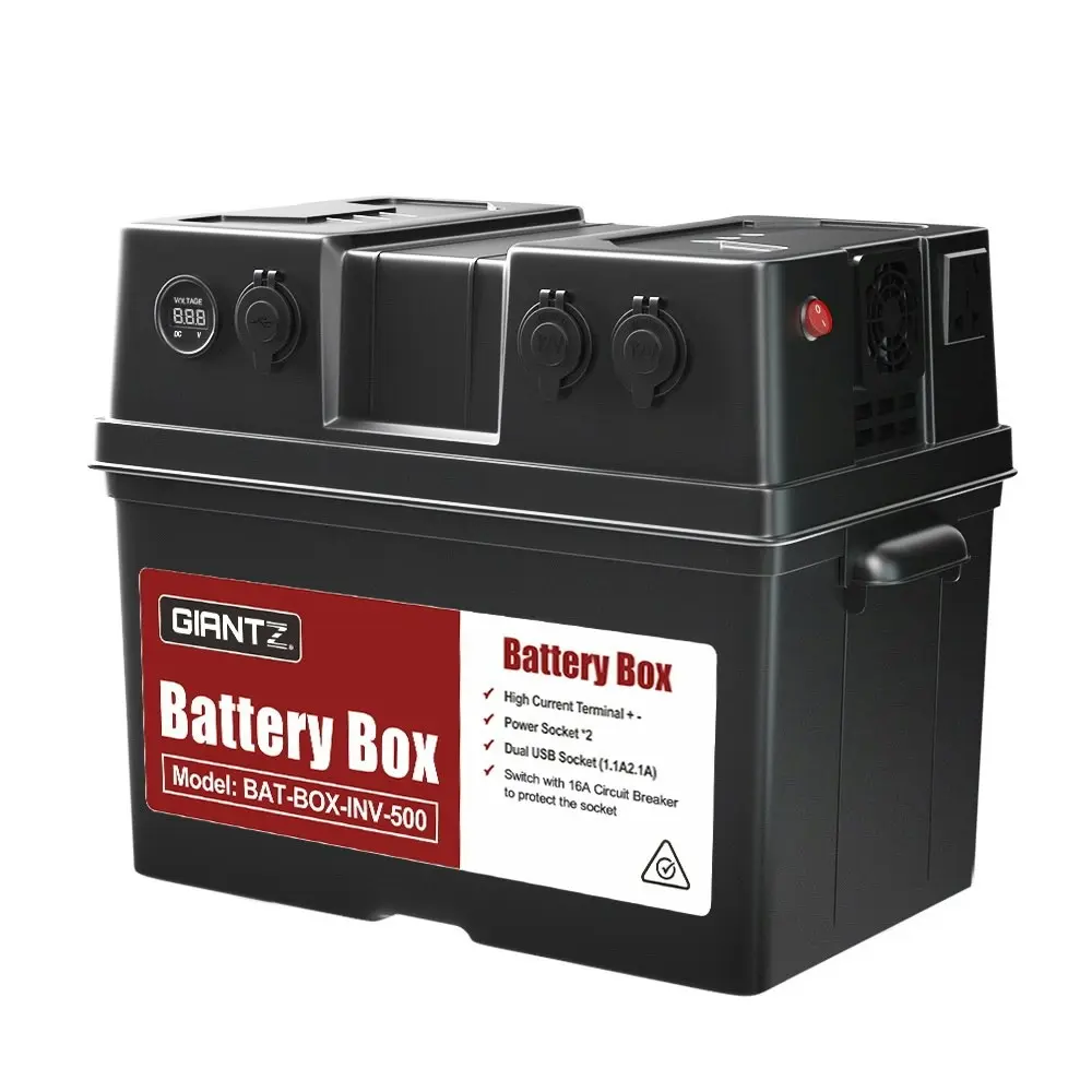 Giantz Battery Box With Inverter Deep Cycle Battery Portable Caravan Camping USB