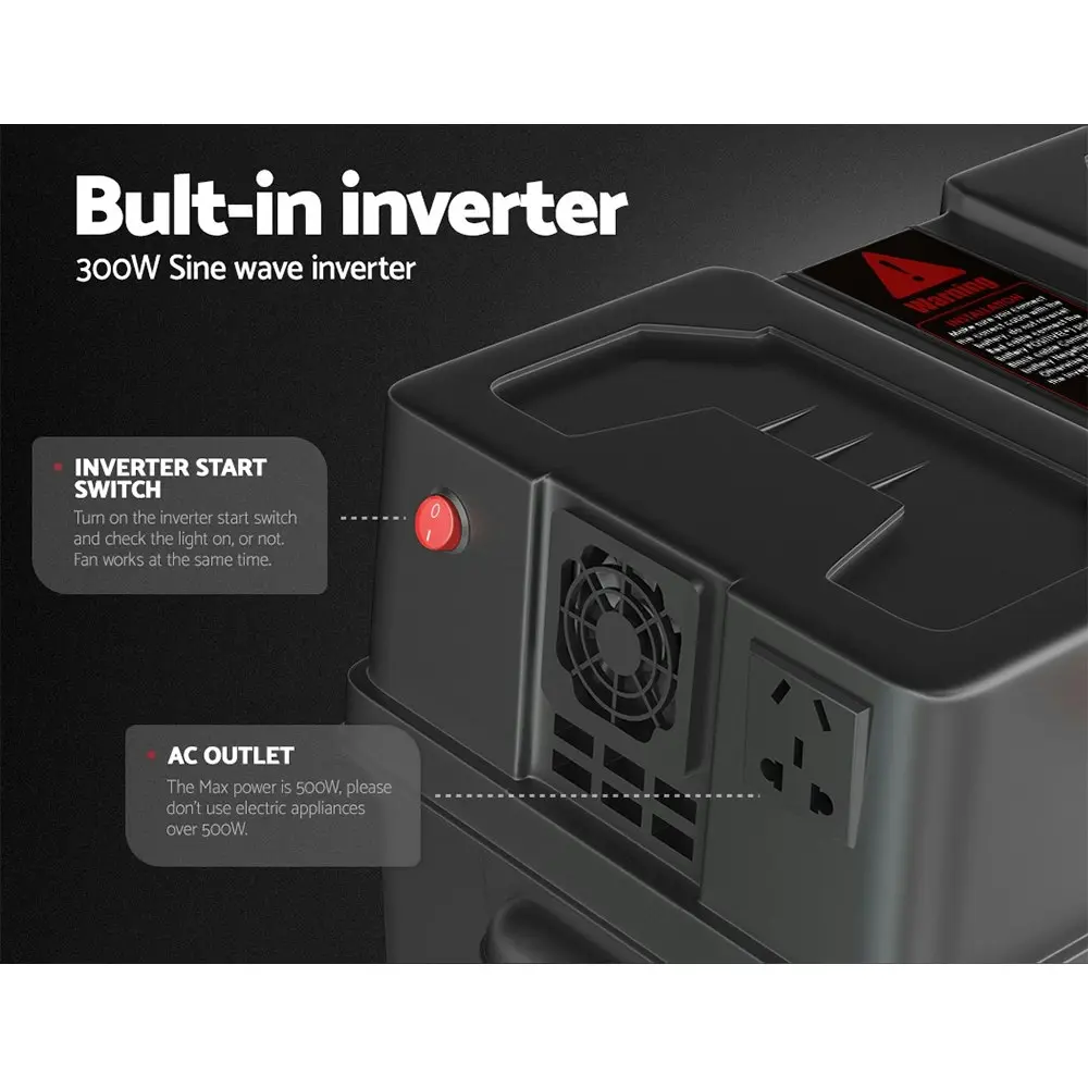 Giantz Battery Box With Inverter Deep Cycle Battery Portable Caravan Camping USB