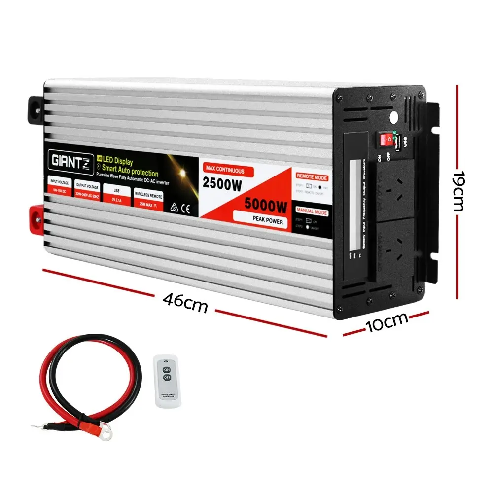 Giantz Power Inverter 2500W/5000W 12V to 240V Pure Sine Wave Camping Car Boat