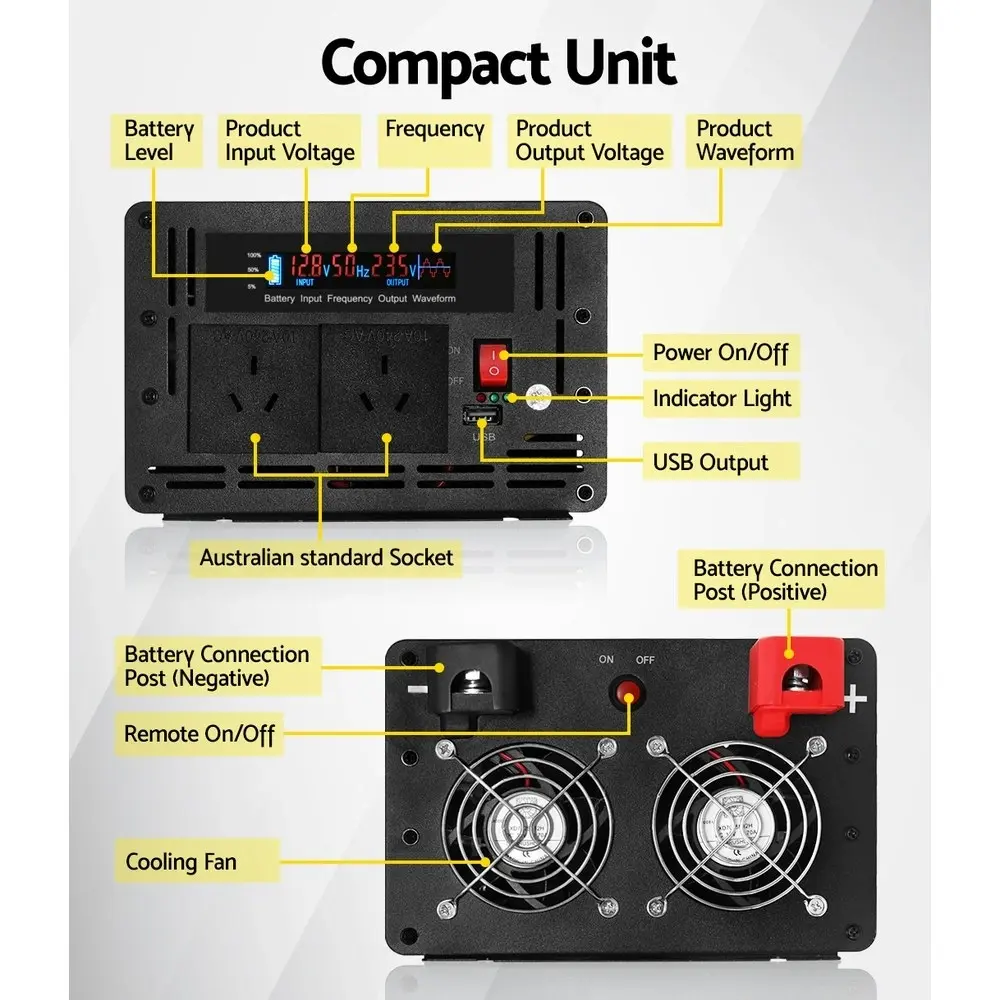 Giantz Power Inverter 2500W/5000W 12V to 240V Pure Sine Wave Camping Car Boat