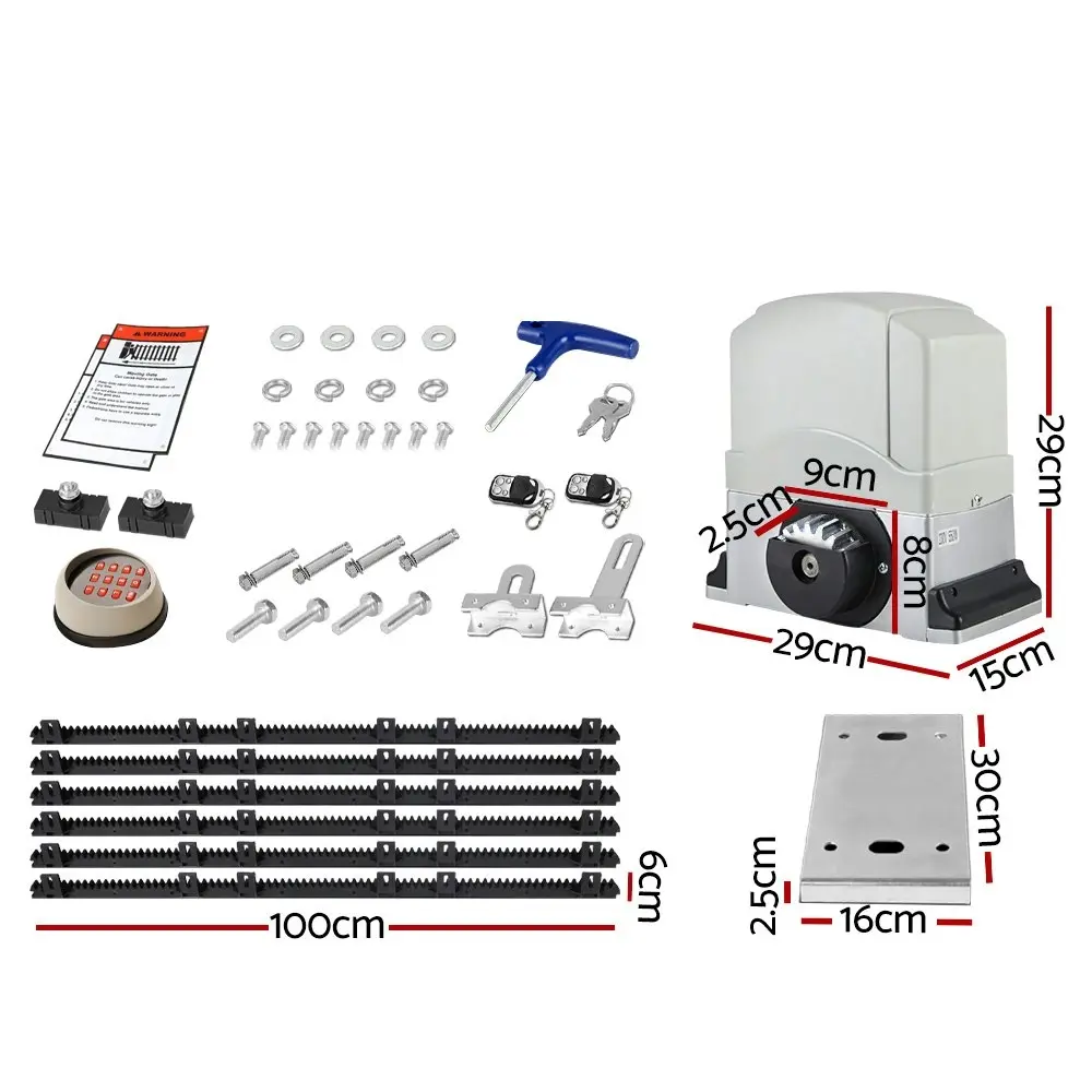 LockMaster Electric Sliding Gate Opener 1200KG Auto Keypad Hardware Remote 6M