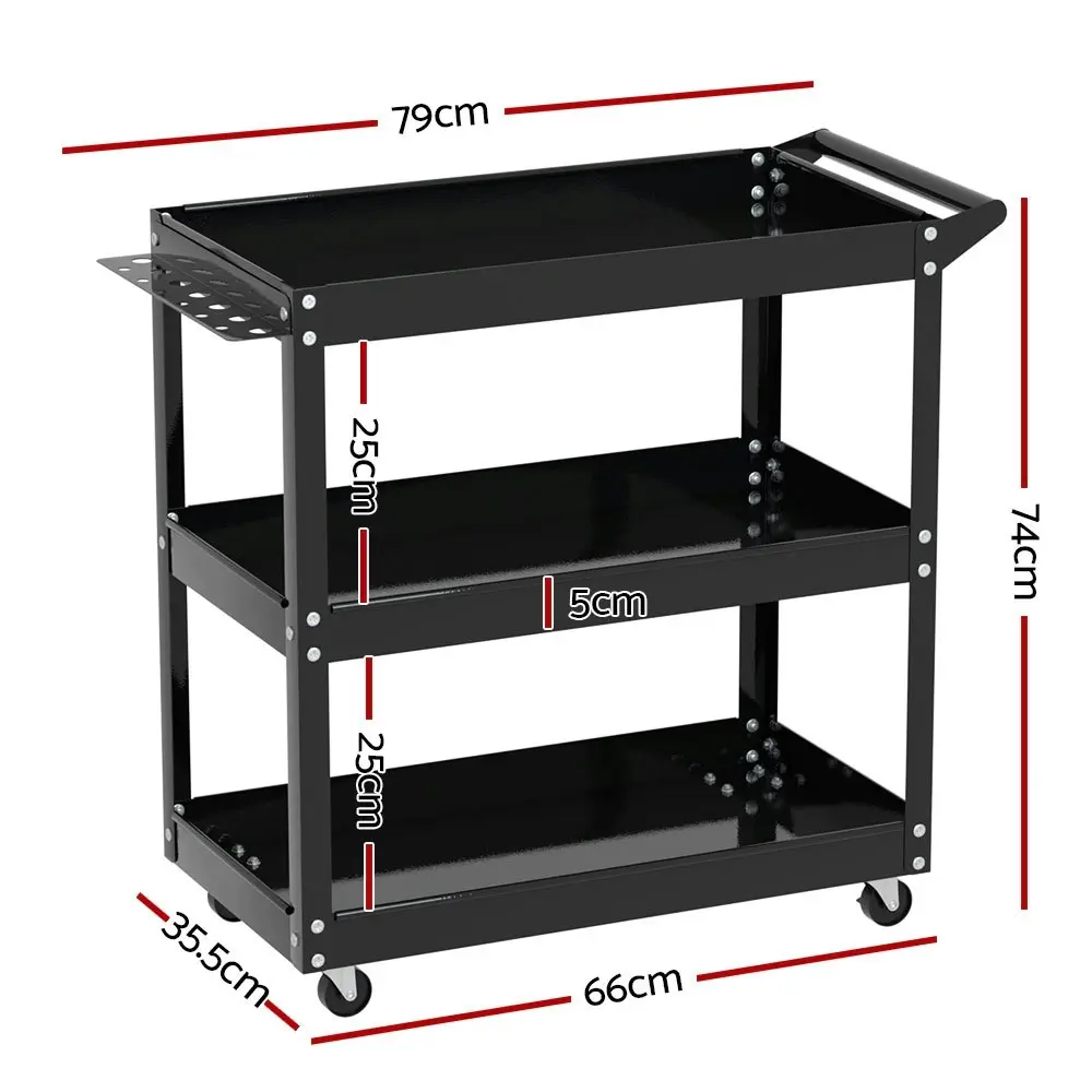 Giantz 3-Tier Tool Cart Trolley Workshop Garage Storage Organizer Black