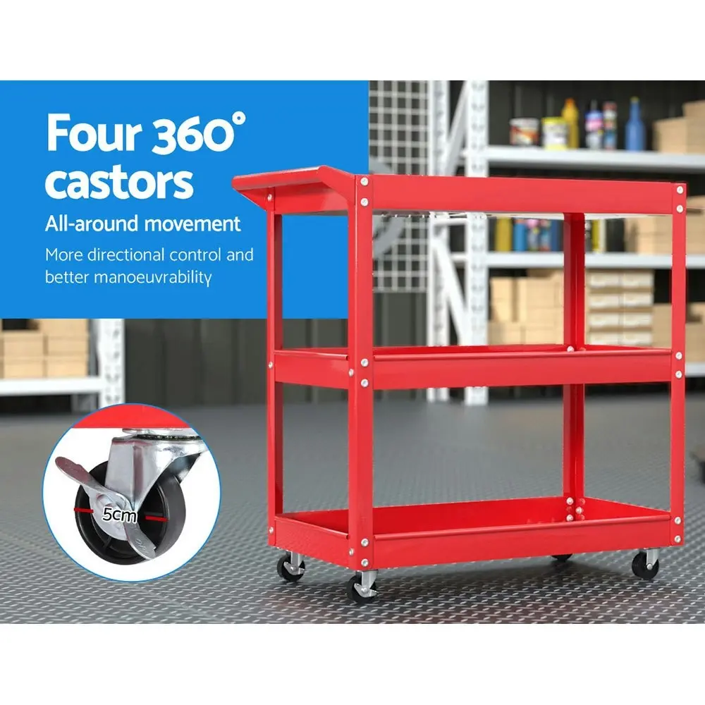 Giantz 3-Tier Tool Cart Trolley Workshop Garage Storage Organizer Red