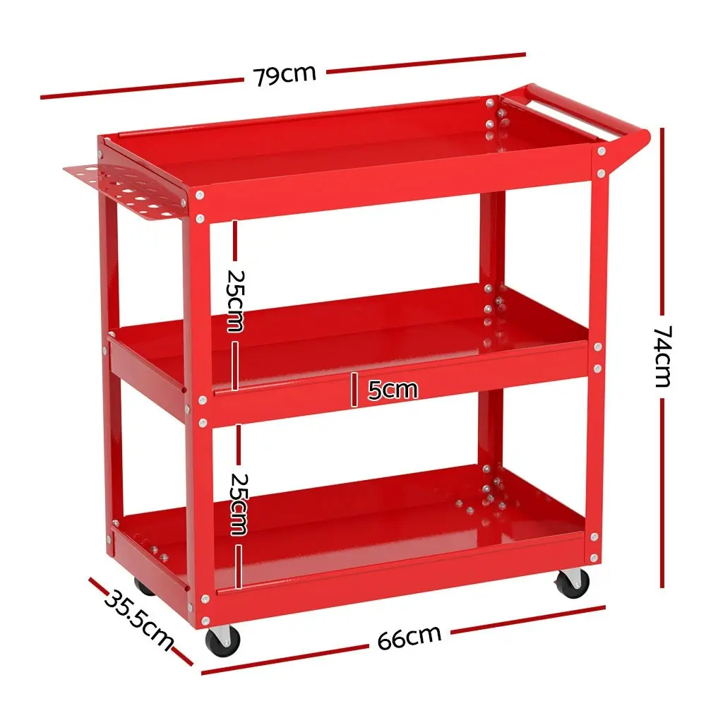 Giantz 3-Tier Tool Cart Trolley Workshop Garage Storage Organizer Red