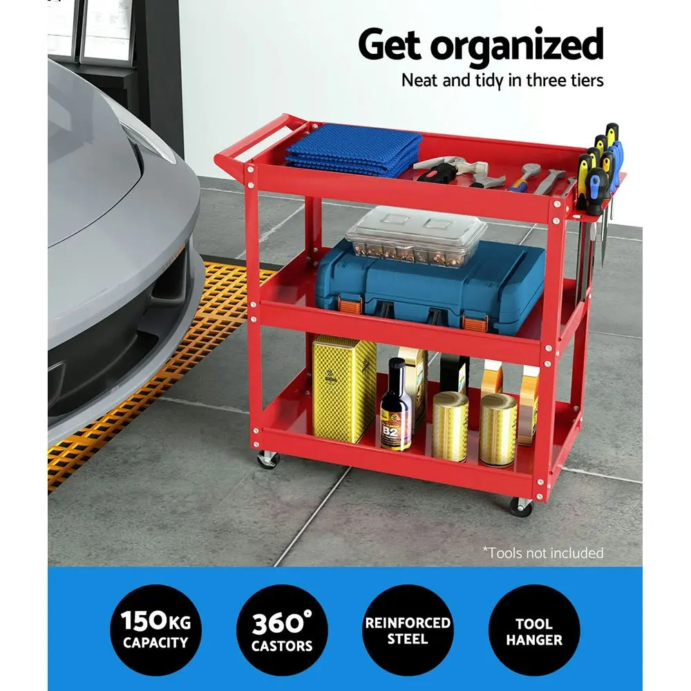 Giantz 3-Tier Tool Cart Trolley Workshop Garage Storage Organizer Red