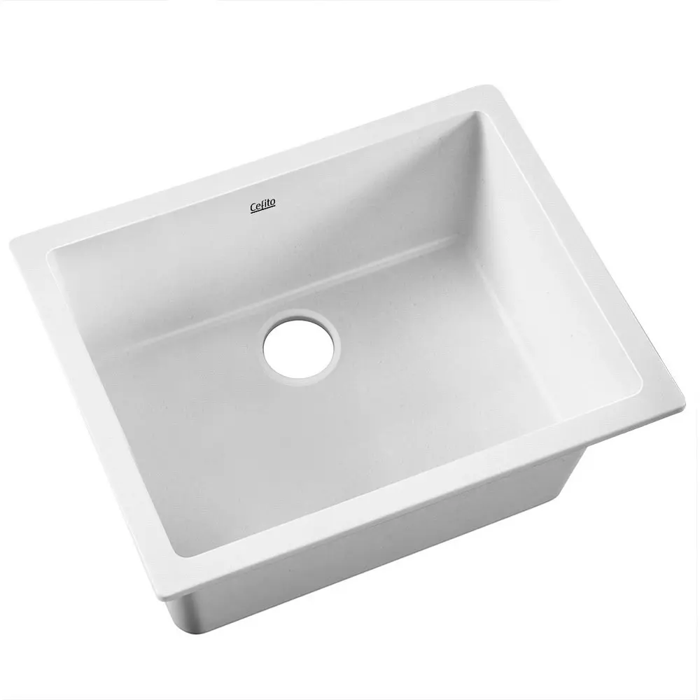 Cefito Kitchen Sink Stone Sink Granite Laundry Basin Single Bowl 61cmx47cm White