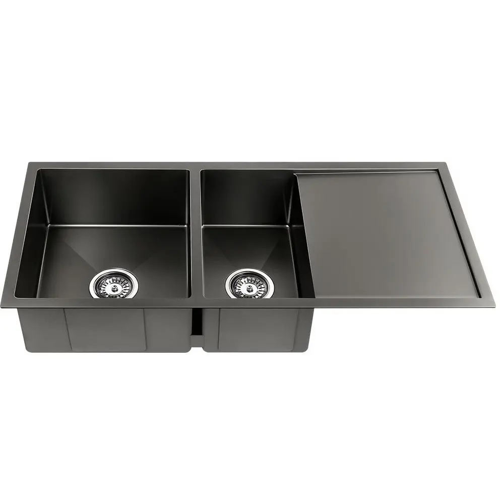 Cefito Kitchen Sink 100X45CM Stainless Steel Basin Double Bowl Laundry Black