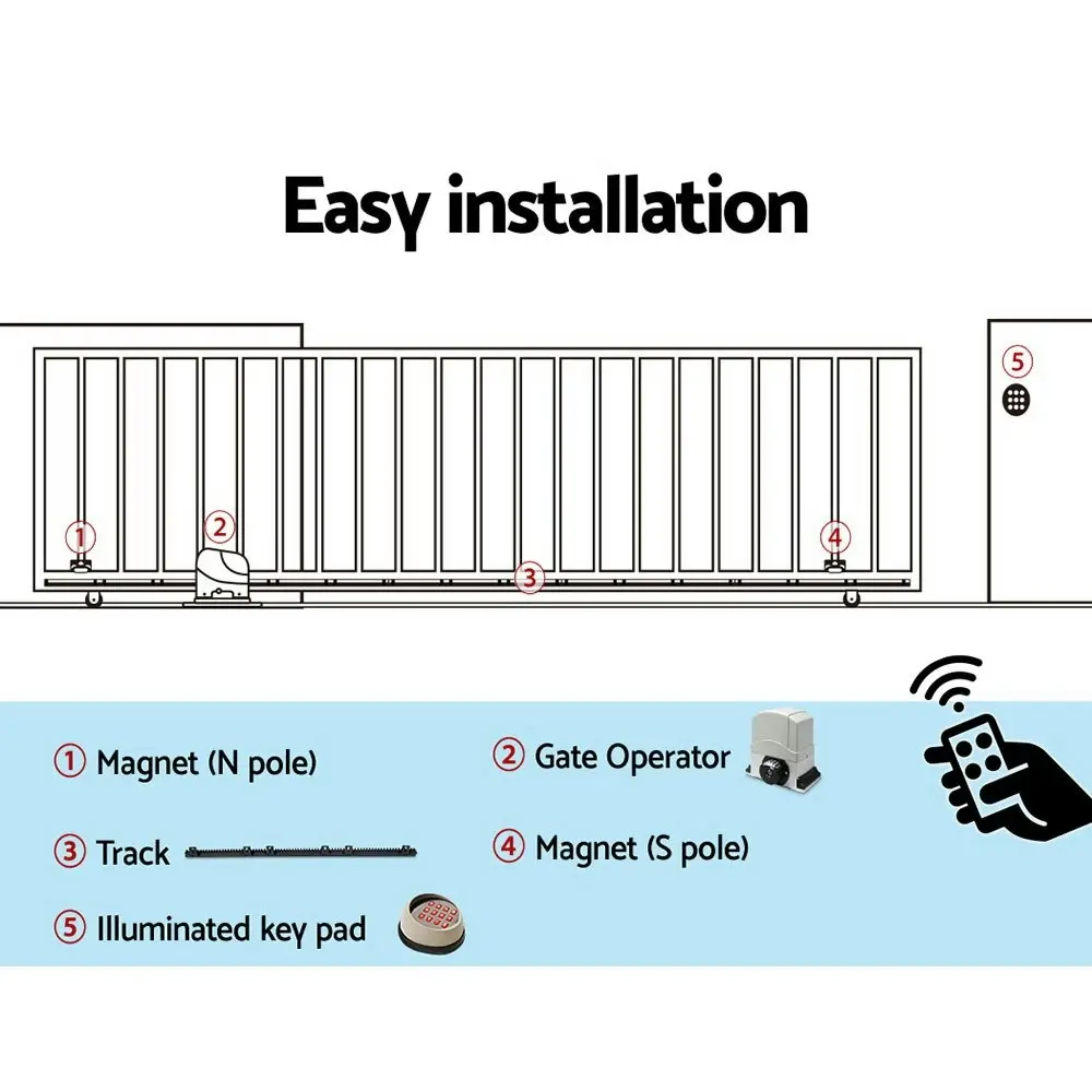 LockMaster Automatic Sliding Gate Opener Kit Keypad 6M 1200KG