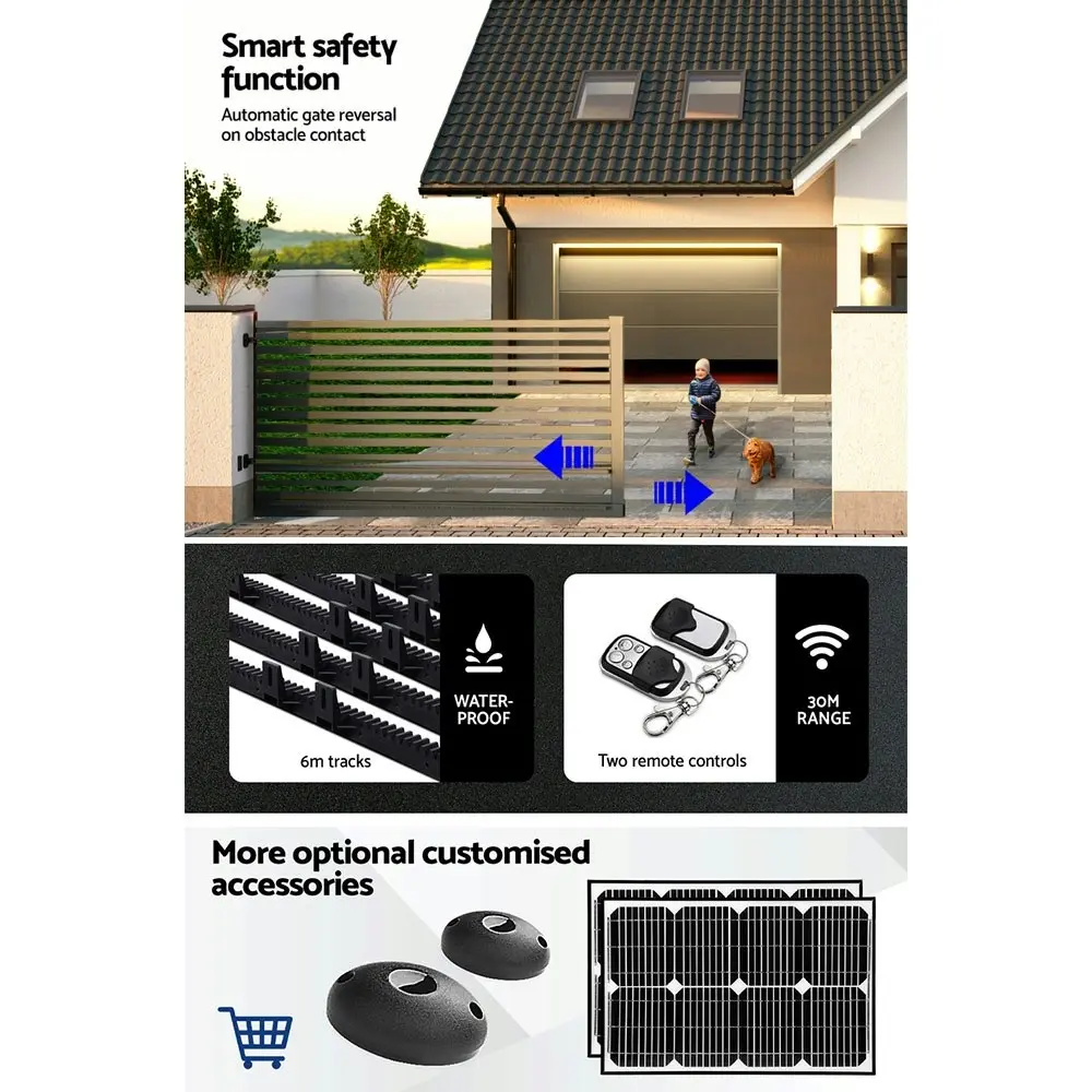 LockMaster Electric Sliding Gate Opener 1200KG Automatic Motor Remote Rail 6M