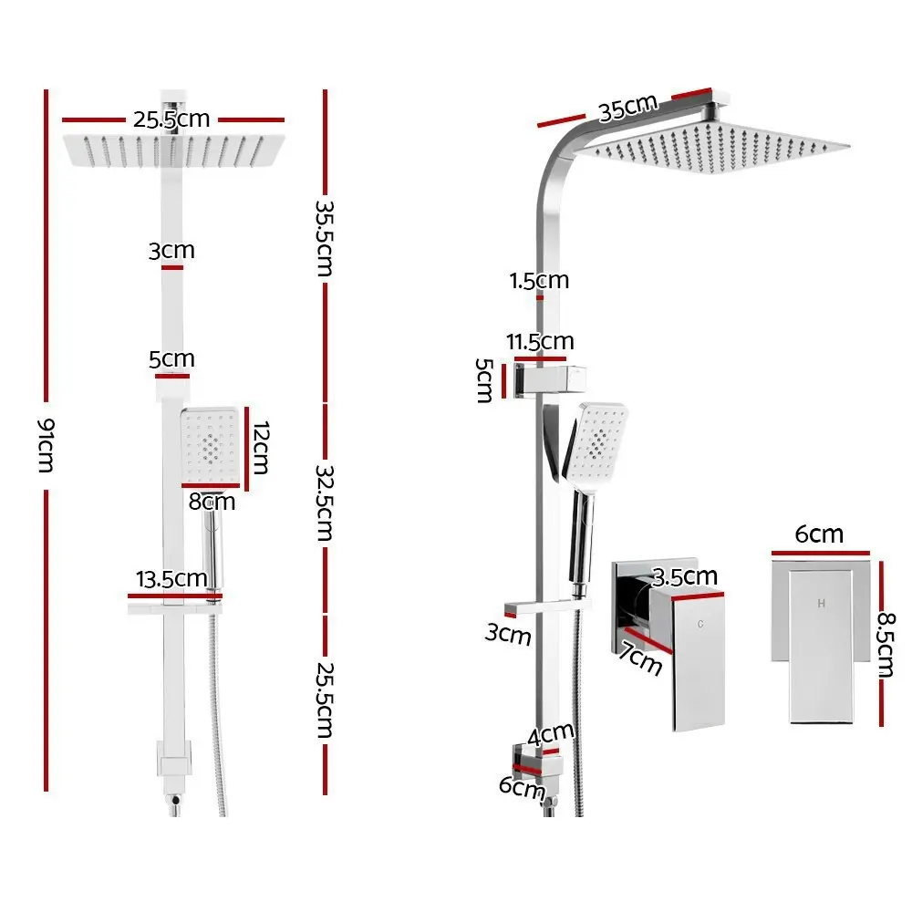 Cefito 10'' Rain Shower Head Set Handheld Square High Pressure Twins Tap Chrome