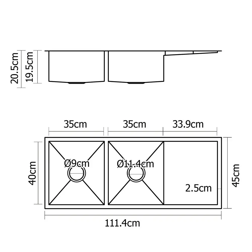 Cefito Kitchen Sink 111X45CM Stainless Steel Basin Double Bowl Laundry Silver