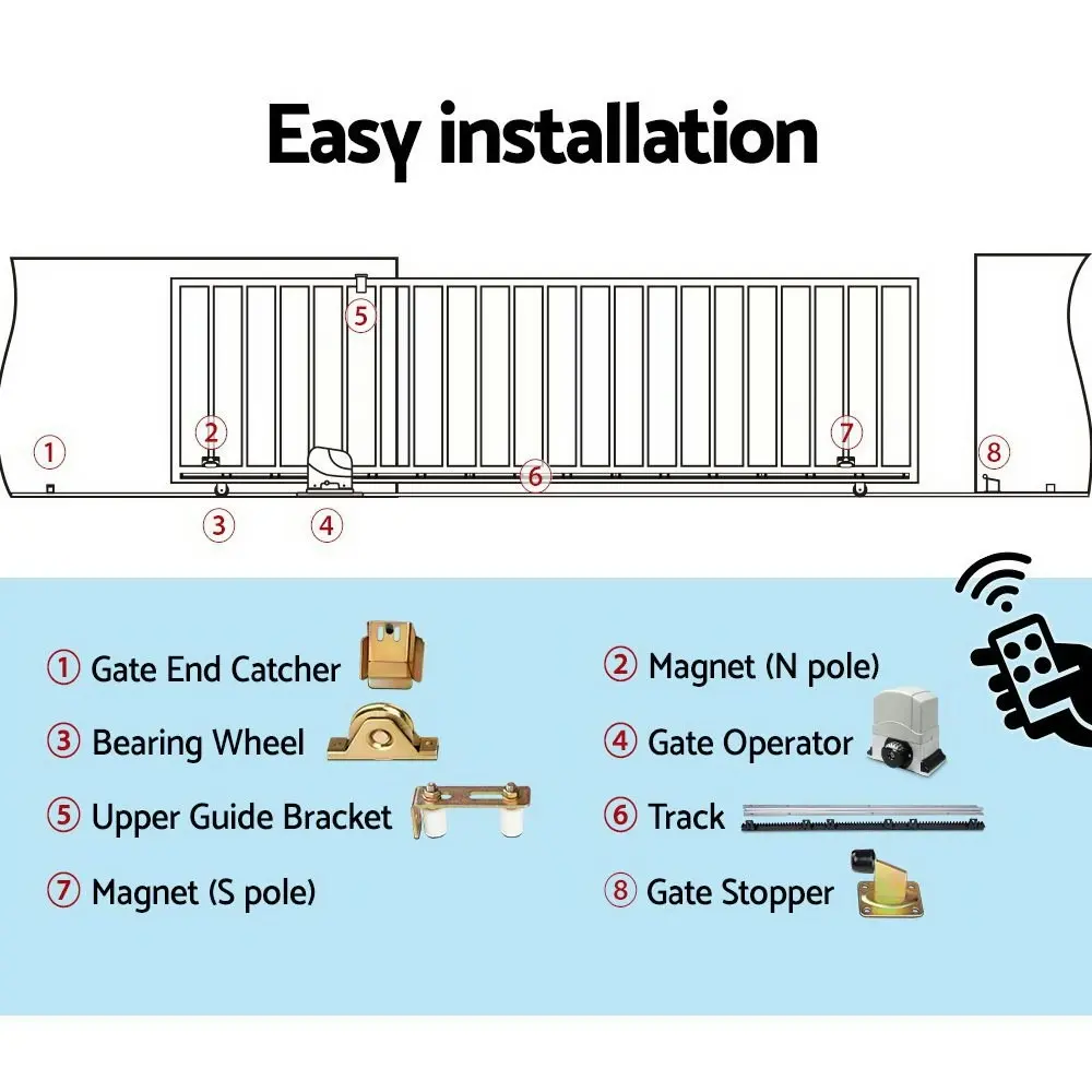 LockMaster Electric Sliding Gate Opener 1200KG Auto Remote Hardware Kit Rail 4M