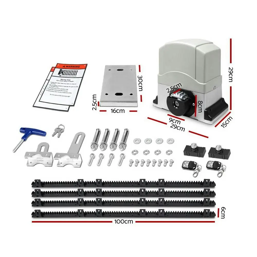 LockMaster Electric Sliding Gate Opener 1200KG Auto Remote Hardware Kit Rail 4M