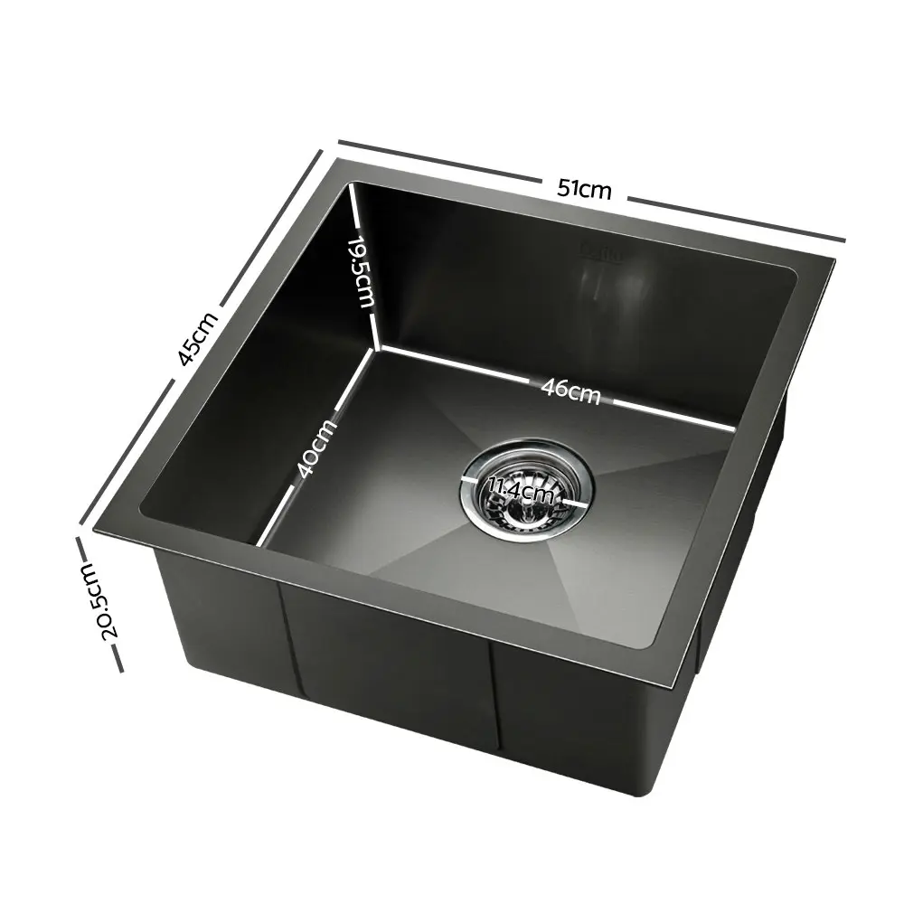 Cefito Kitchen Sink 51X45CM Stainless Steel Basin Single Bowl Laundry Black