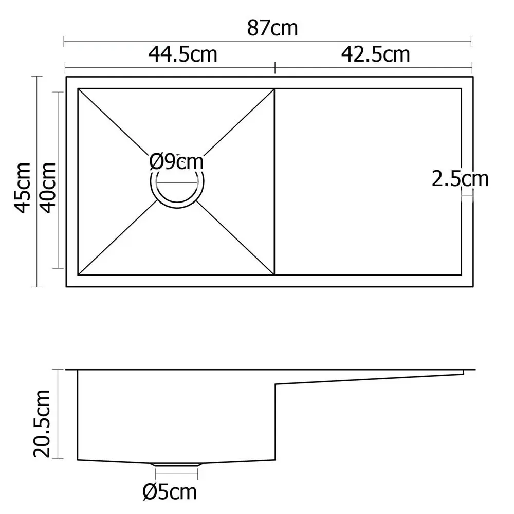 Cefito Kitchen Sink 87X45CM Stainless Steel Basin Single Bowl Laundry Silver