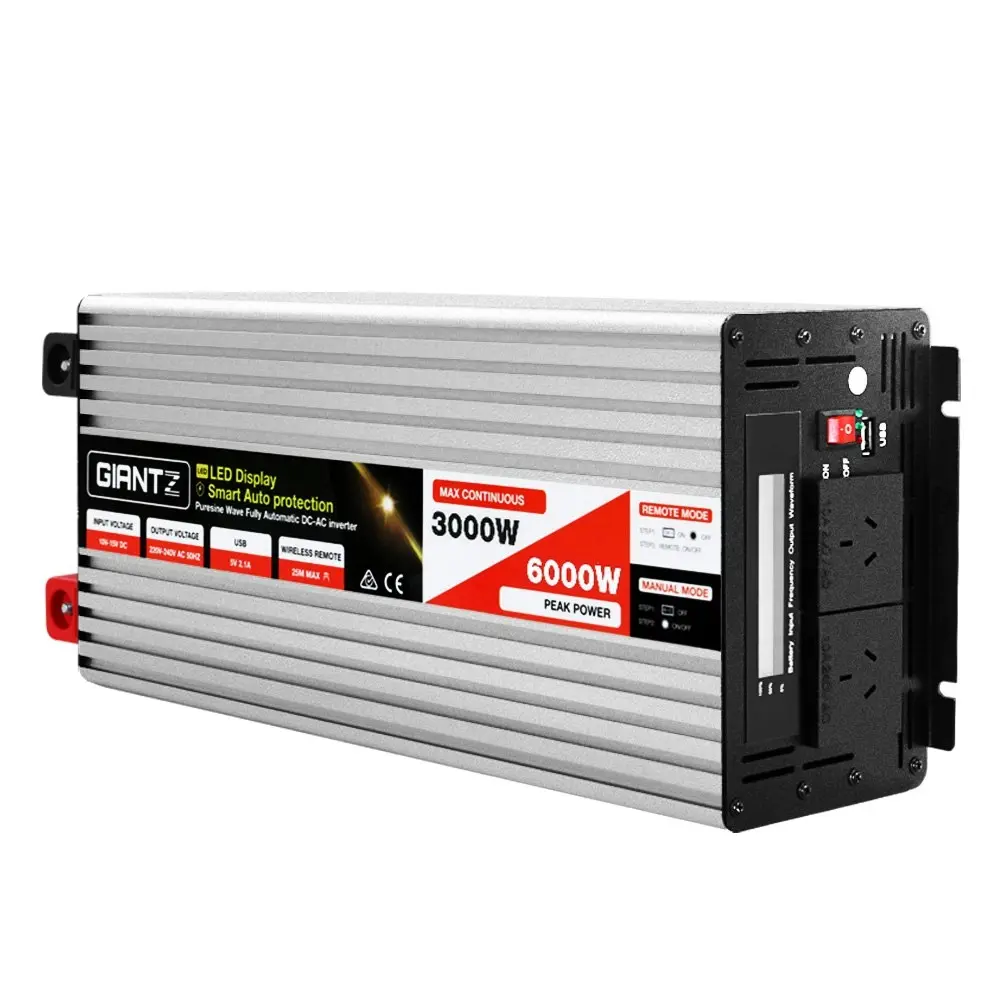 Giantz Power Inverter 3000W/6000W 12V to 240V Pure Sine Wave Camping Car Boat