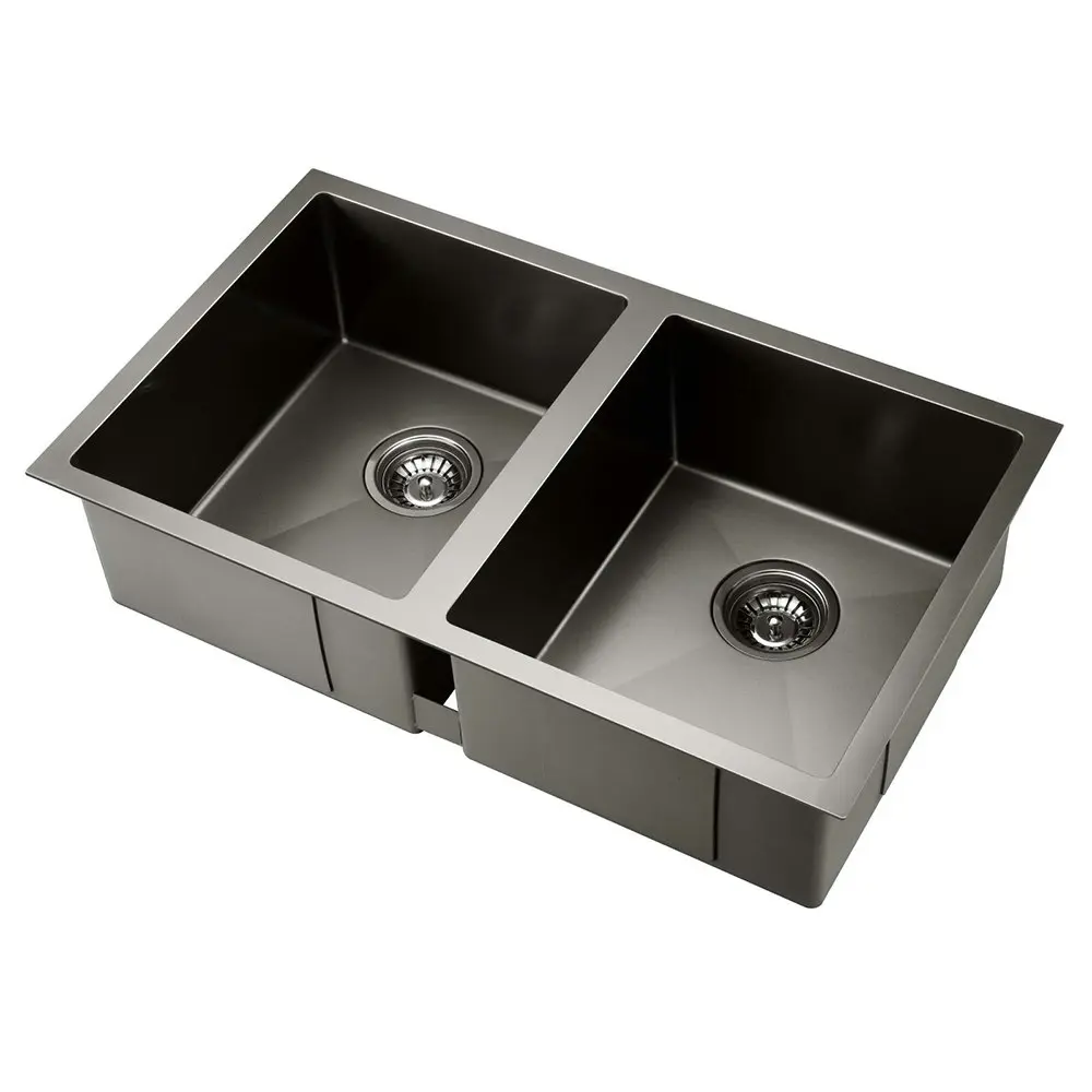 Cefito Kitchen Sink 77X45CM Stainless Steel Basin Double Bowl Laundry Black