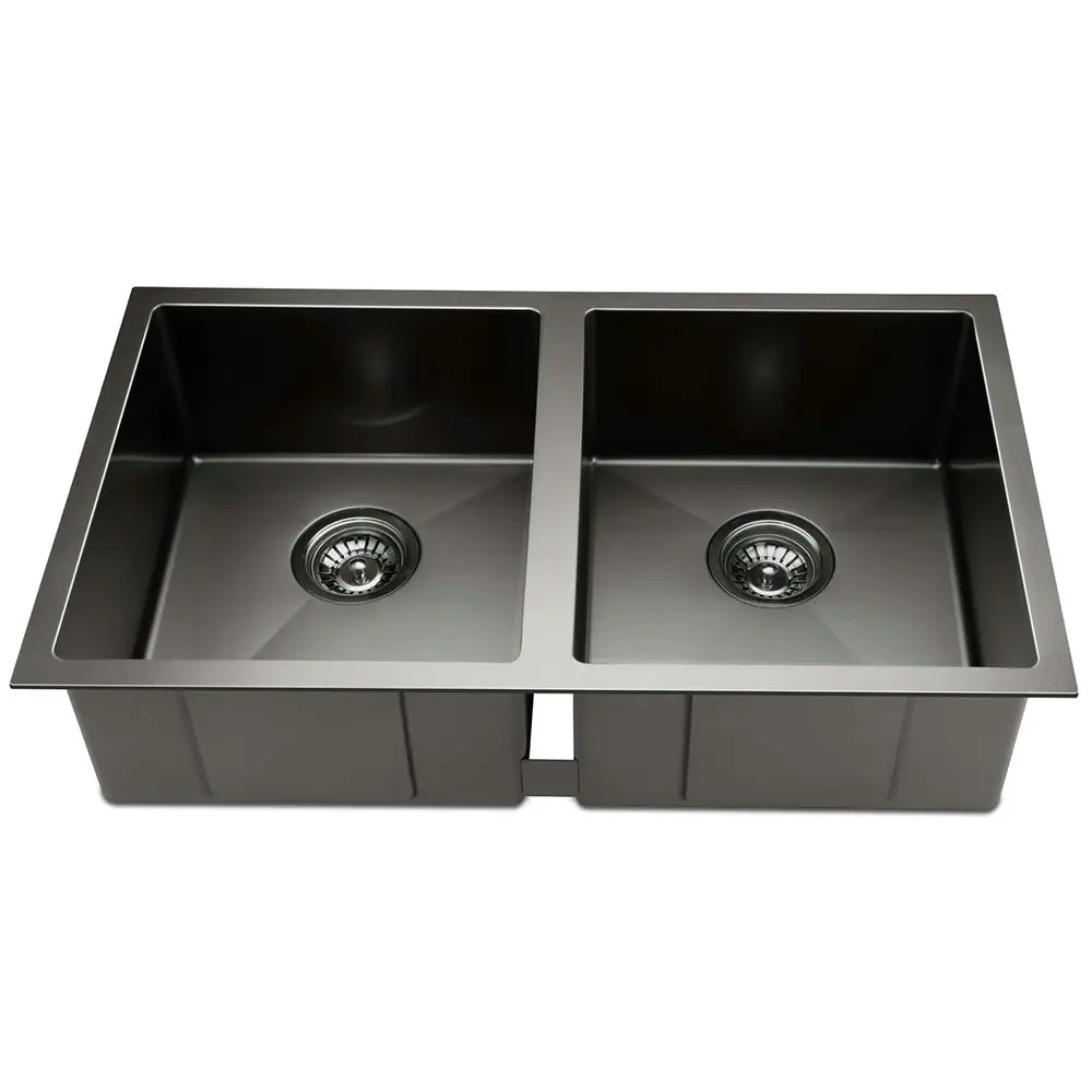 Cefito Kitchen Sink 77X45CM Stainless Steel Basin Double Bowl Laundry Black