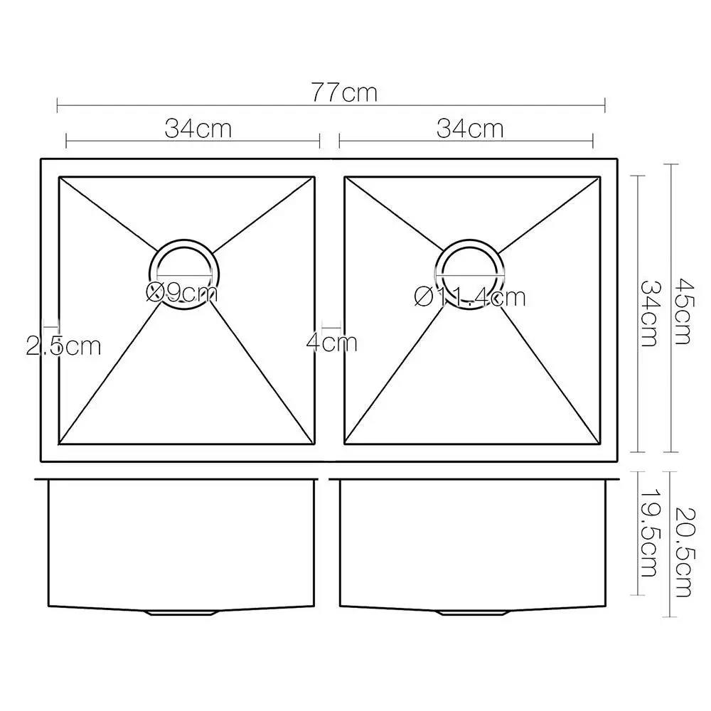 Cefito Kitchen Sink 77X45CM Stainless Steel Basin Double Bowl Laundry Black