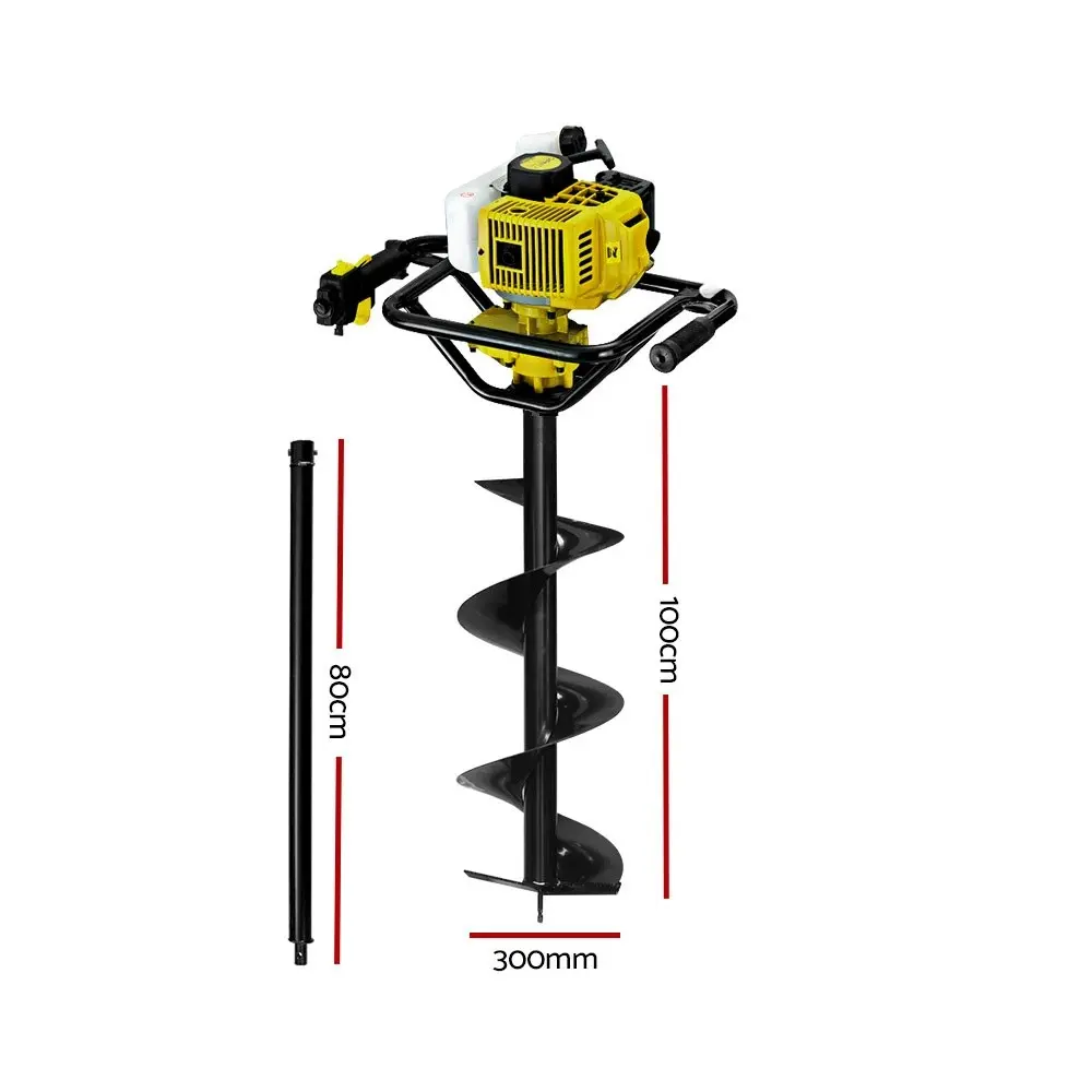 Giantz 92CC Post Hole Digger 300mm Petrol Drill Auger Extension Bits