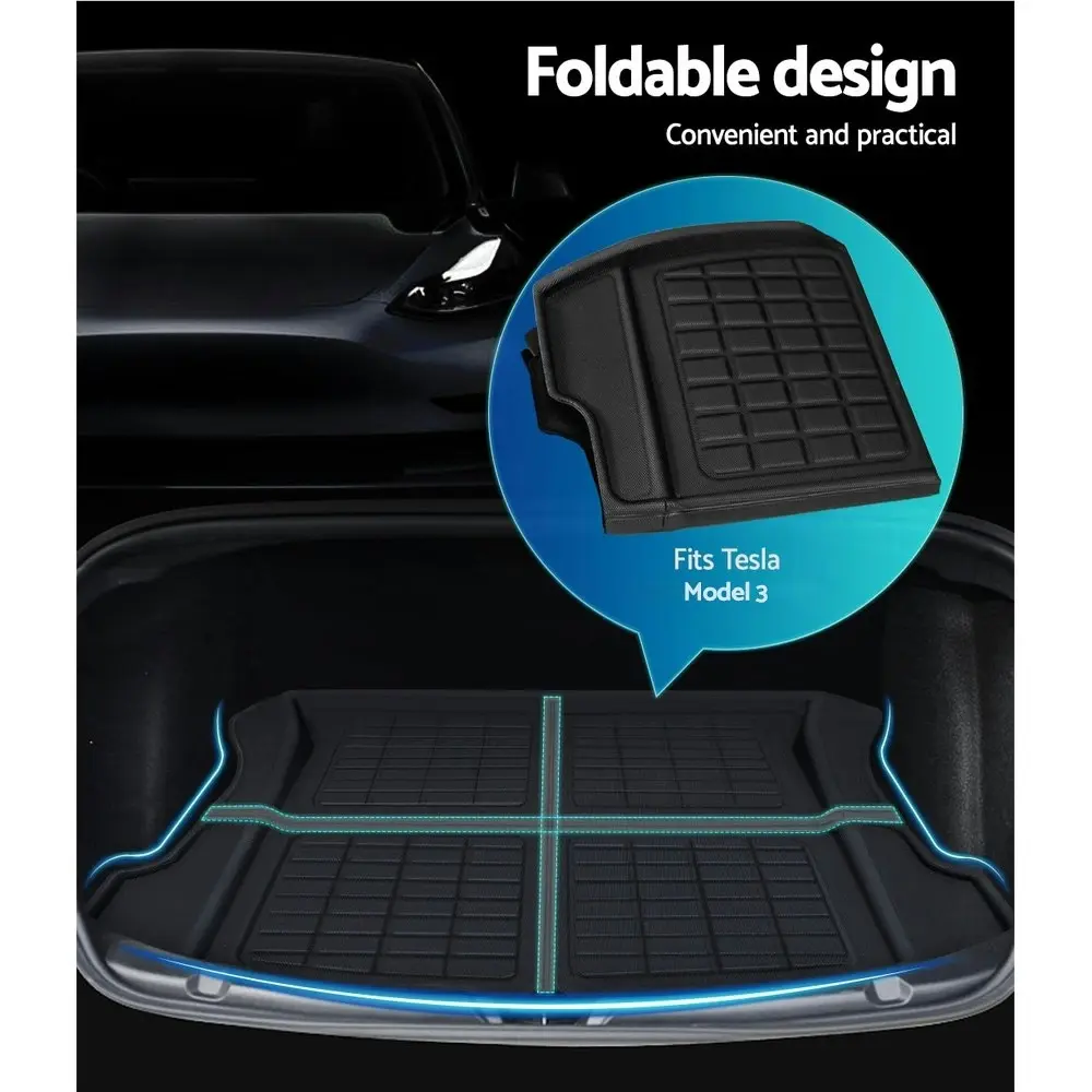 3PCS Car Rear Front Cargo Trunk Toolbox Rubber Mats Compatible for Tesla Model 3